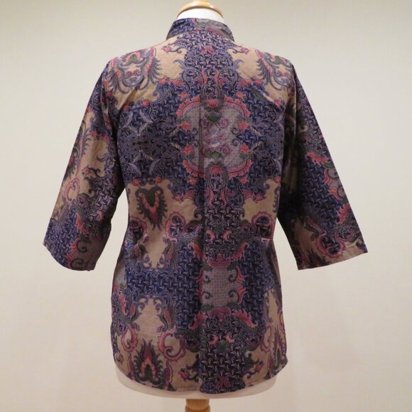 Women Small Blue Thailand Blouse Shirt Jacket Summer Lightweight Cotton Button - Picture 8 of 12